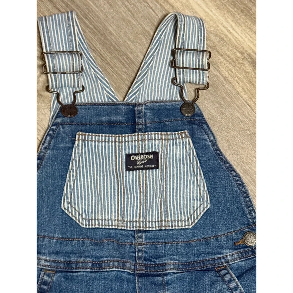 OshKosh B'gosh Toddler 3T Denim Hickory Stripe Vestbak Carpenter Overalls